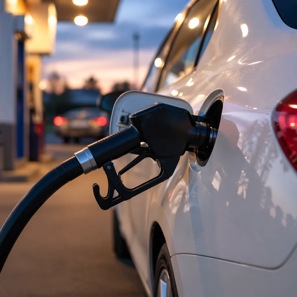 Evening Car Fueling at Gas Station