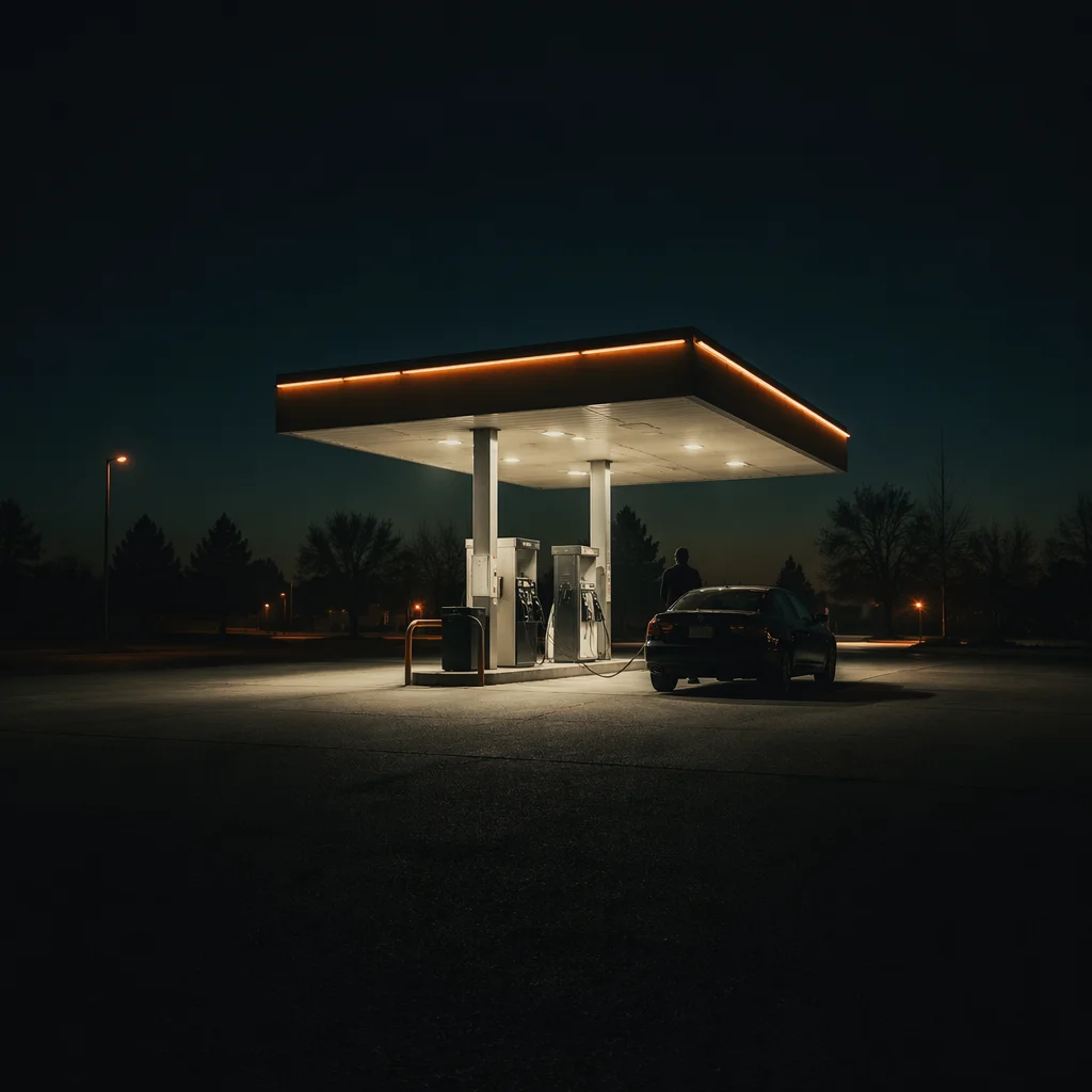 Evening Car Fueling at Quiet Gas Station