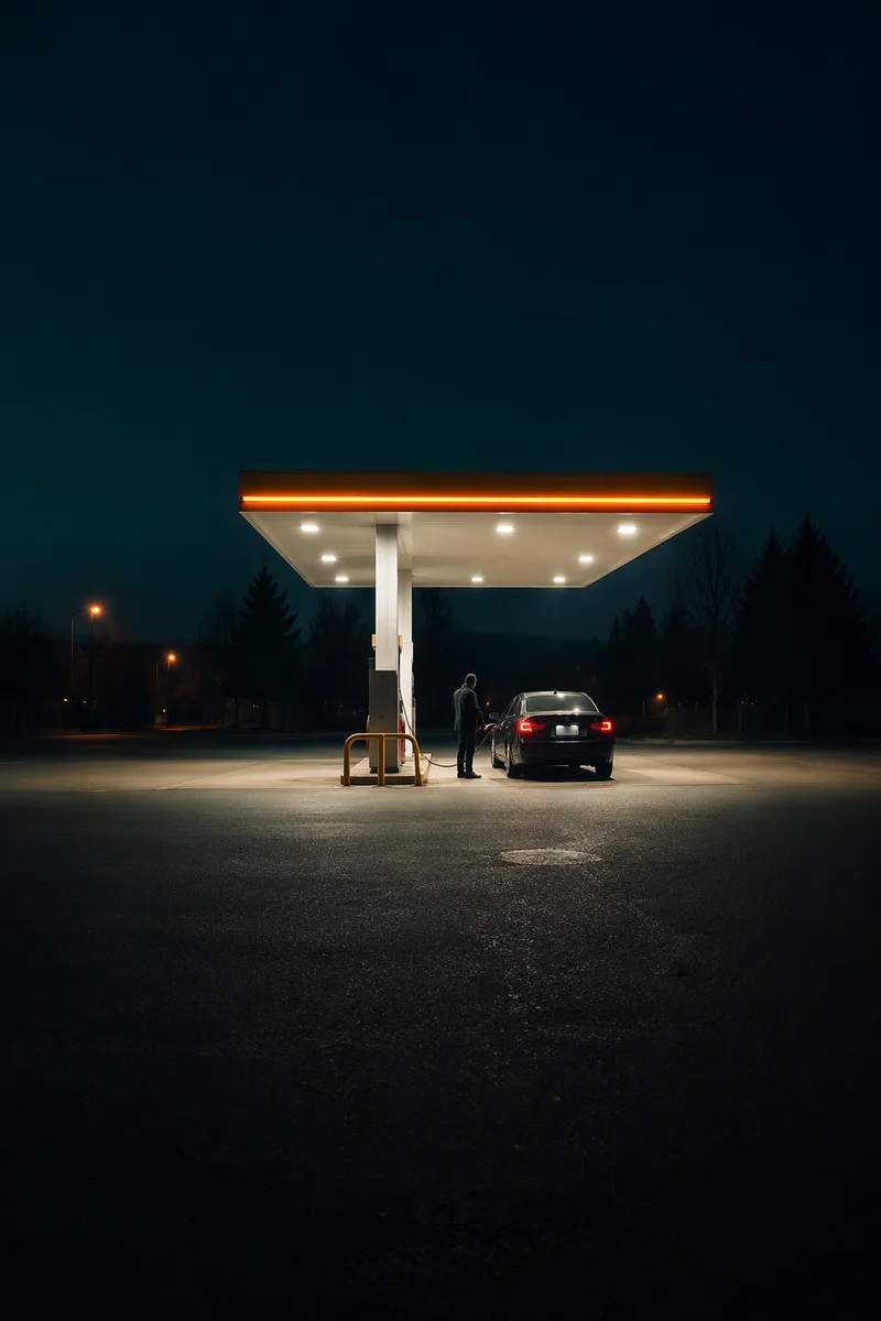 Evening Car Fueling at Quiet Gas Station