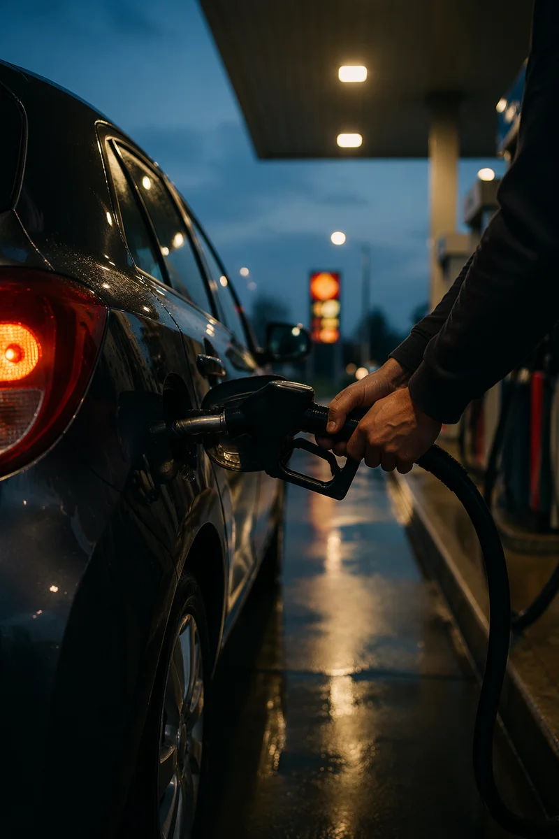Evening Car Fueling at Quiet Gas Station