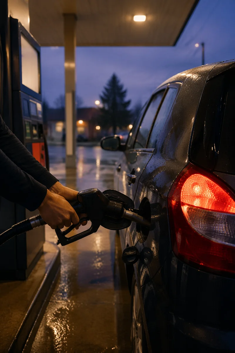 Evening Car Fueling at Quiet Gas Station