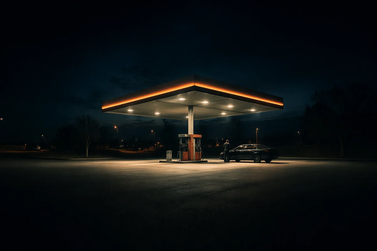 Evening Car Fueling at Quiet Gas Station