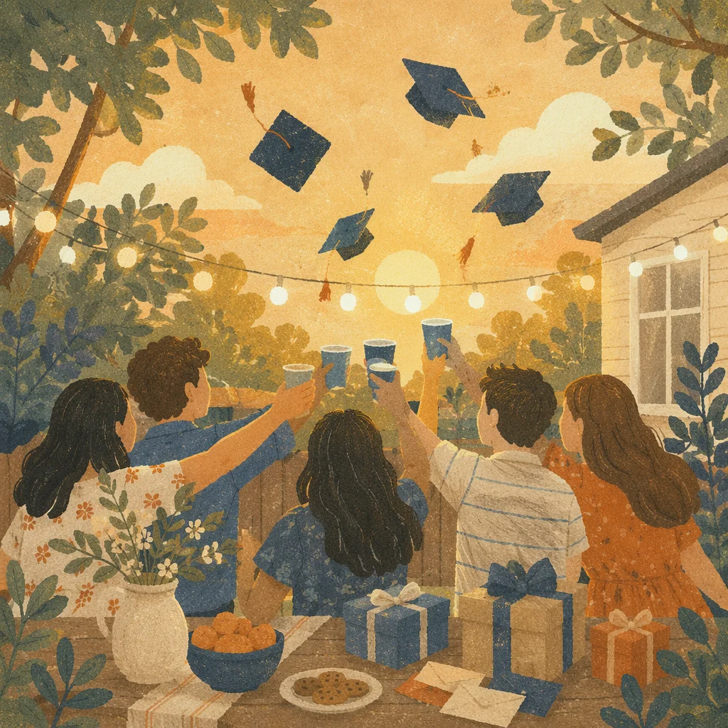 Graduation Party Friends at Golden Hour
