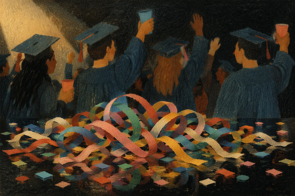 Graduation Party Streamers and Friends Celebration
