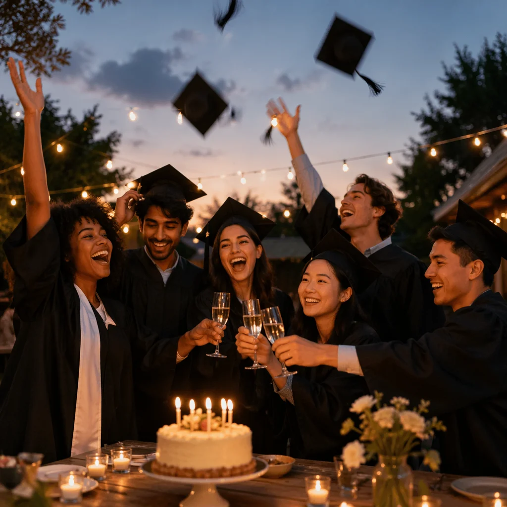Graduates Celebrating at Backyard Evening Party