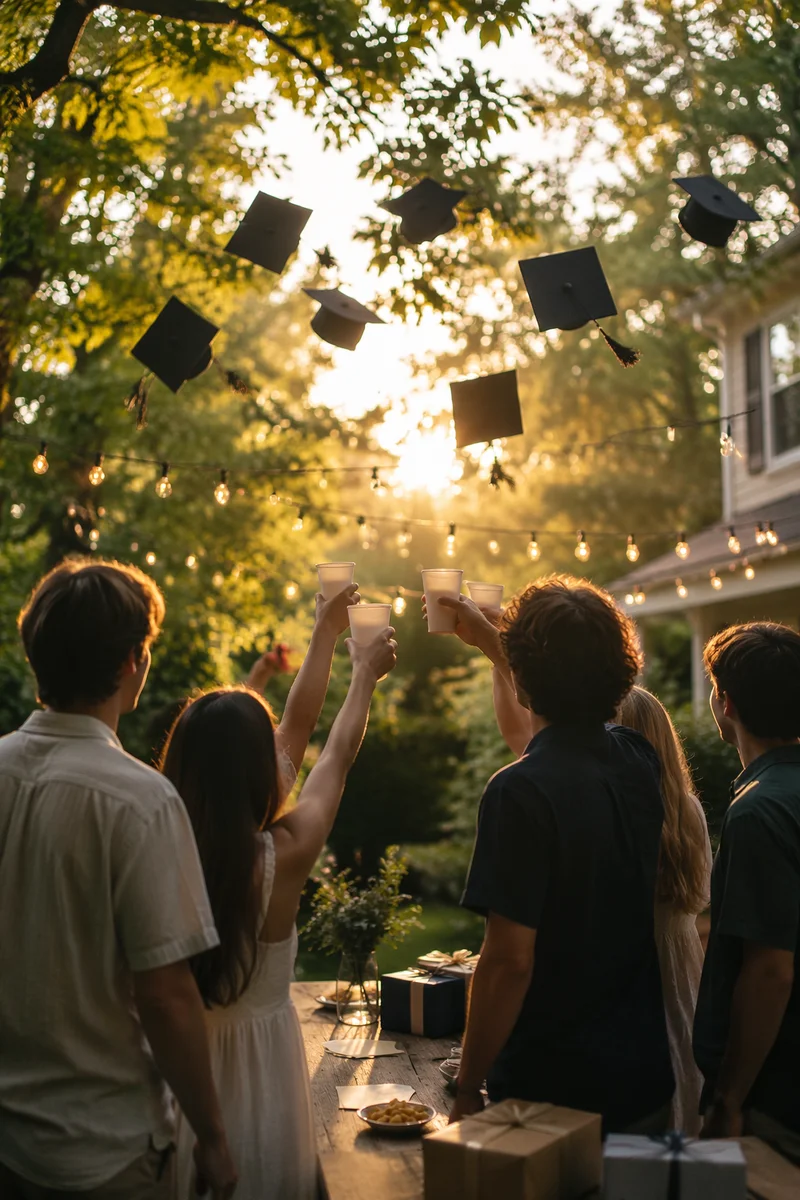Friends Celebrating Graduation at Golden Hour