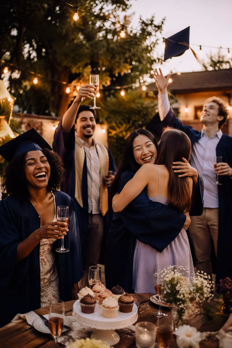 Friends Celebrating Graduation at Backyard Party