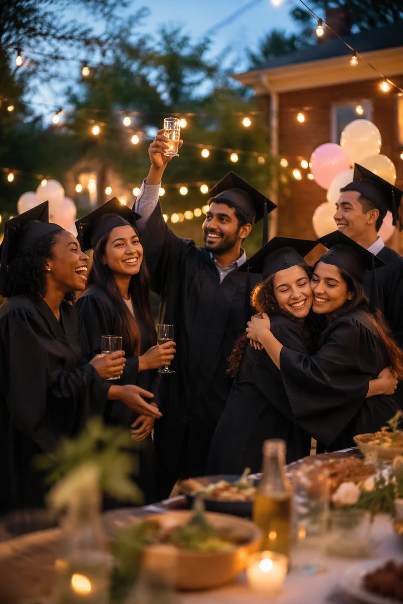 Graduates Celebrating at Backyard Evening Party
