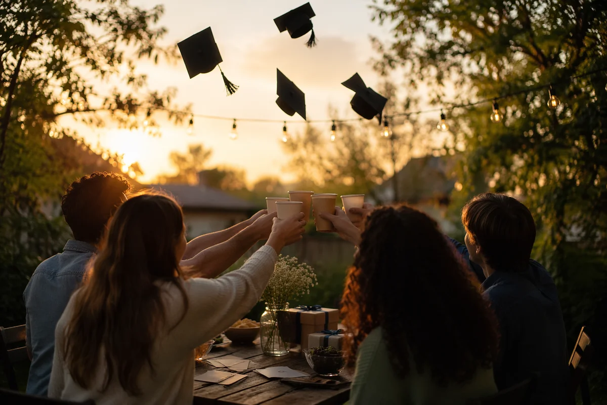 Friends Celebrating Graduation at Golden Hour