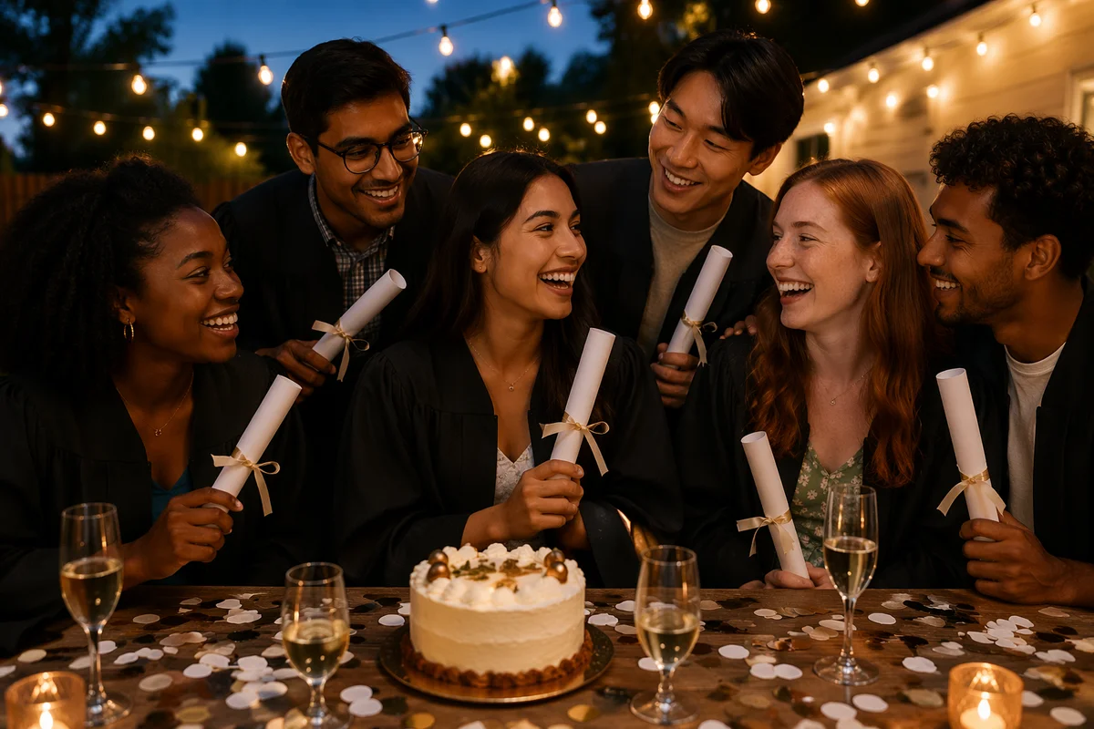 Graduates Celebrating at Backyard Evening Party