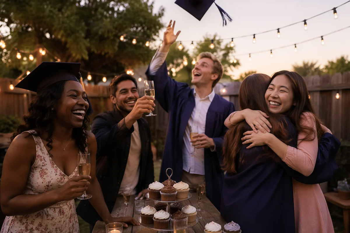 Graduates Celebrating at Backyard Evening Party