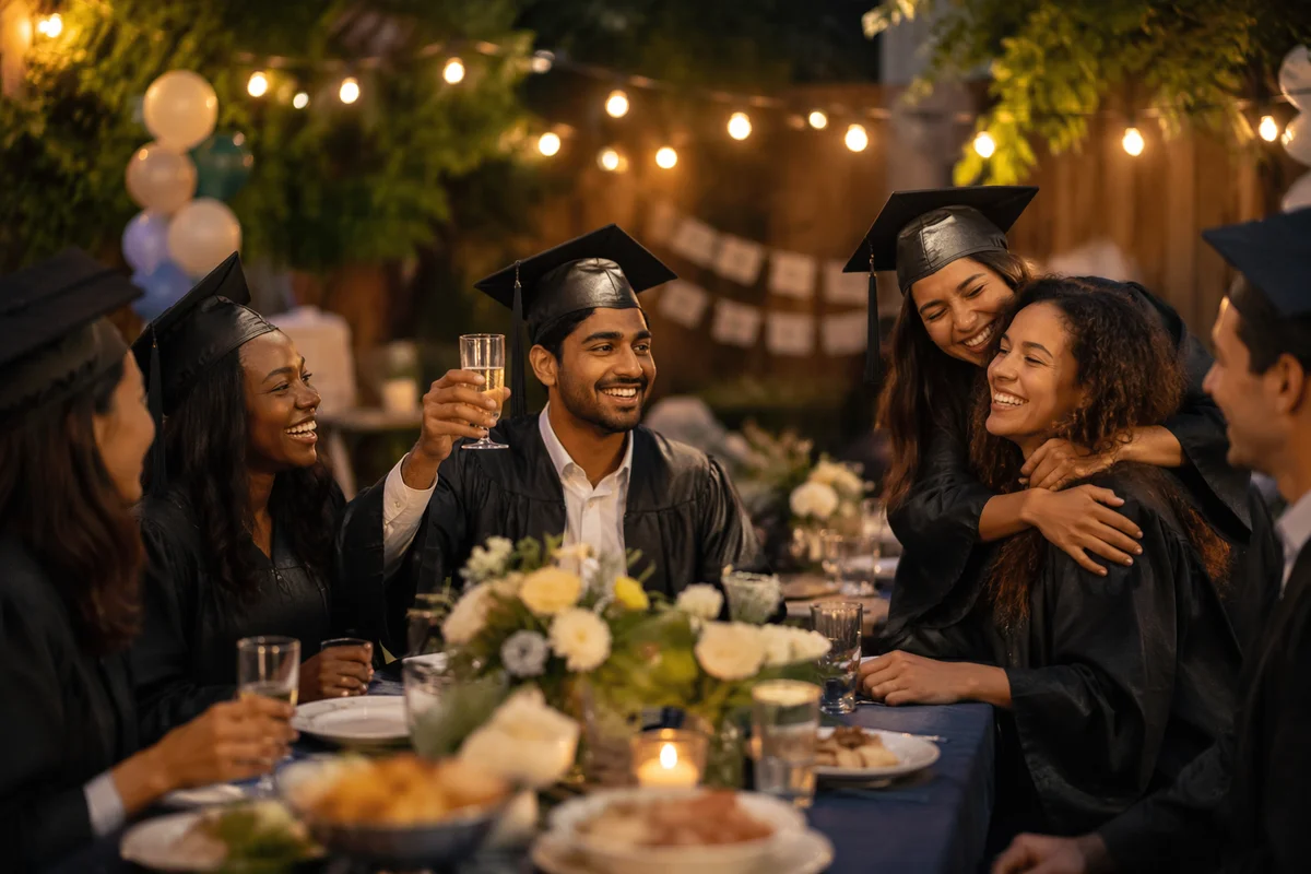 Graduates Celebrating at Backyard Evening Party