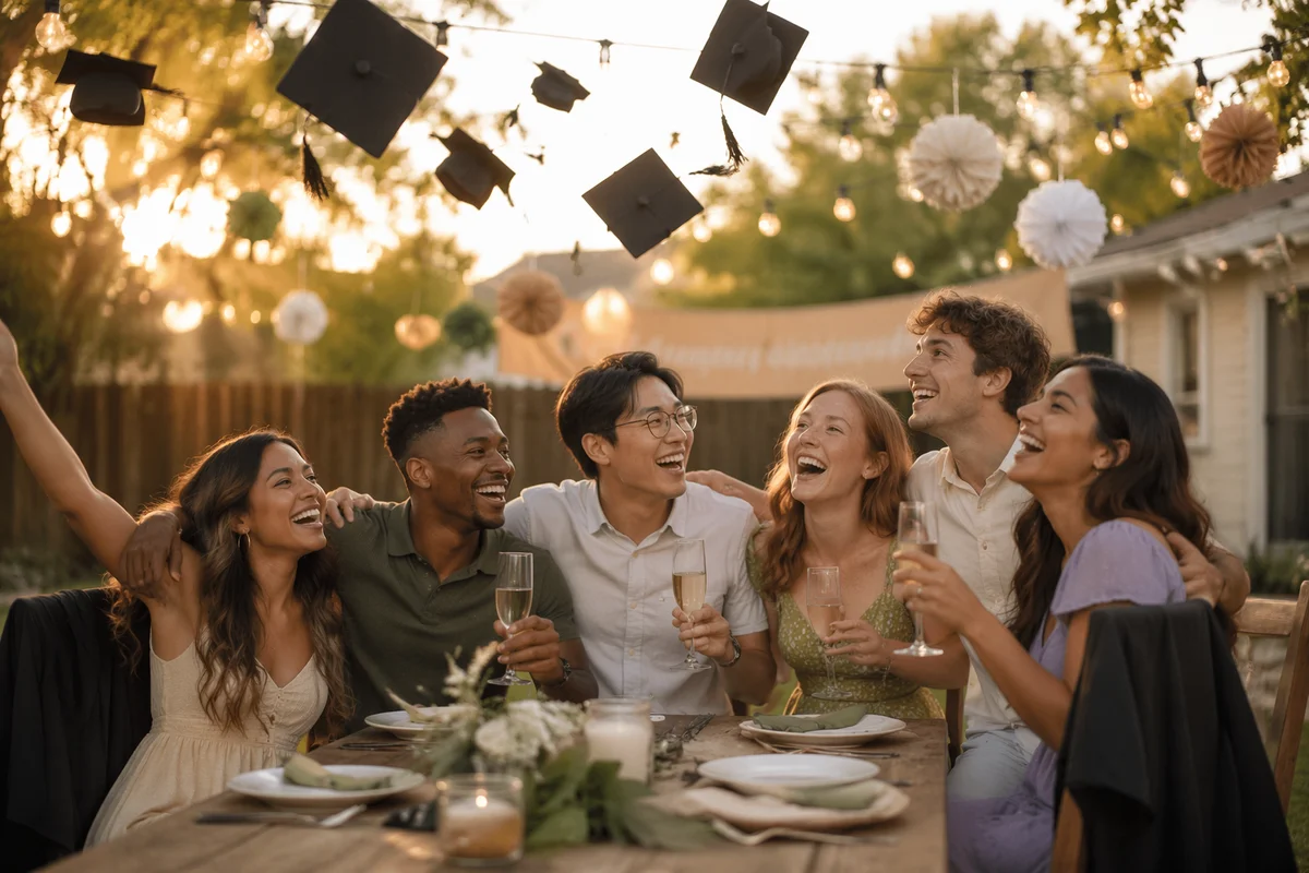 Friends Celebrating Graduation at Backyard Party