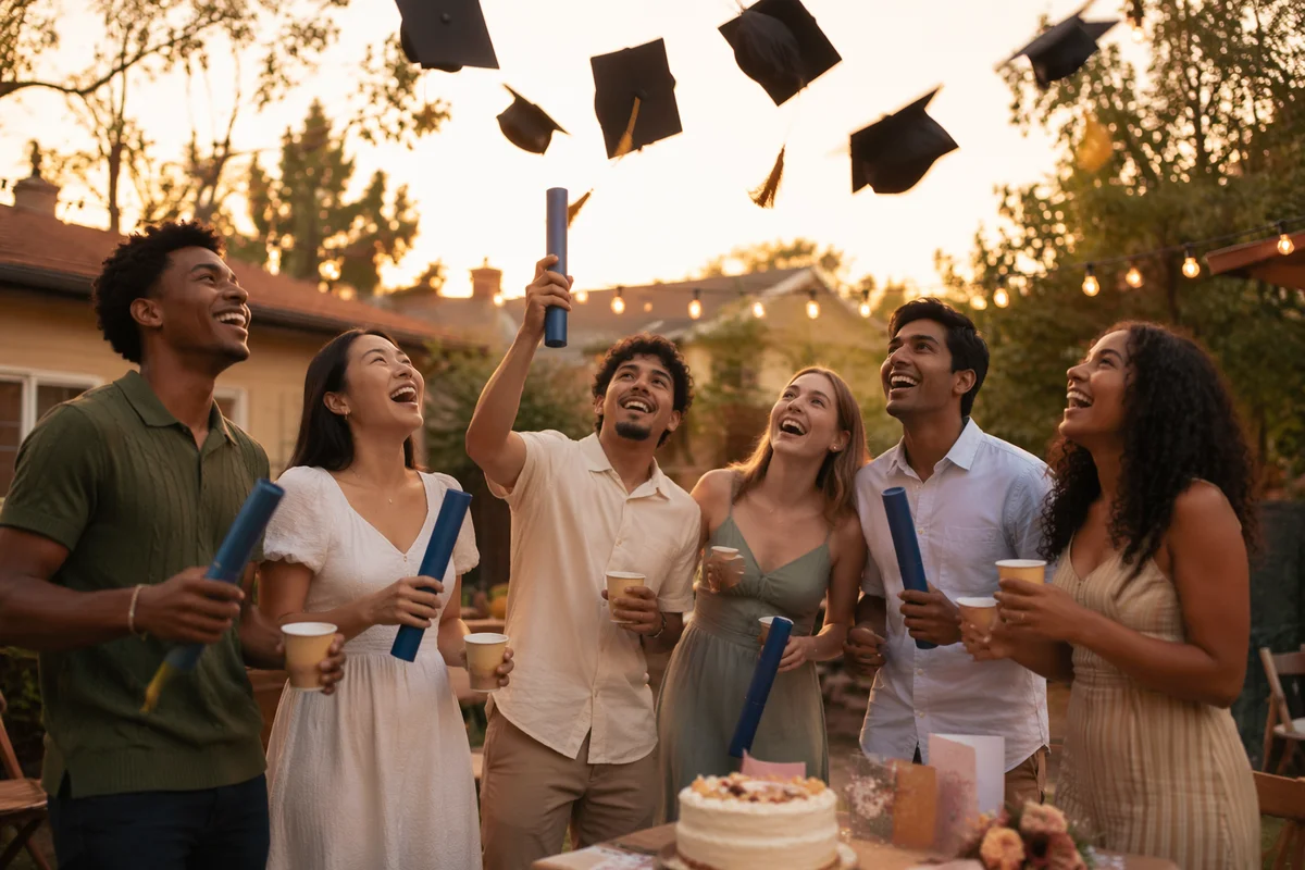 Friends Celebrating Graduation in Backyard Party