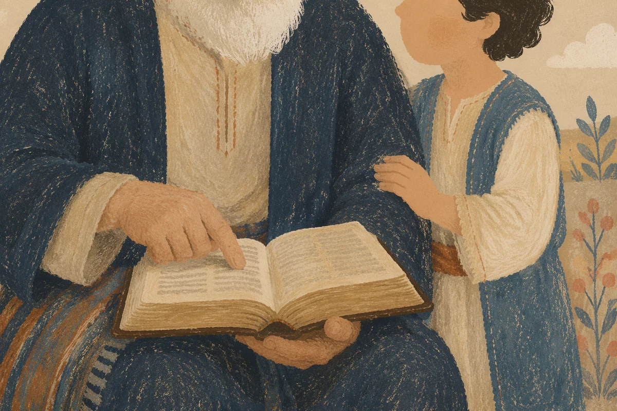 Grandfather and Grandchild Reading Bible Together
