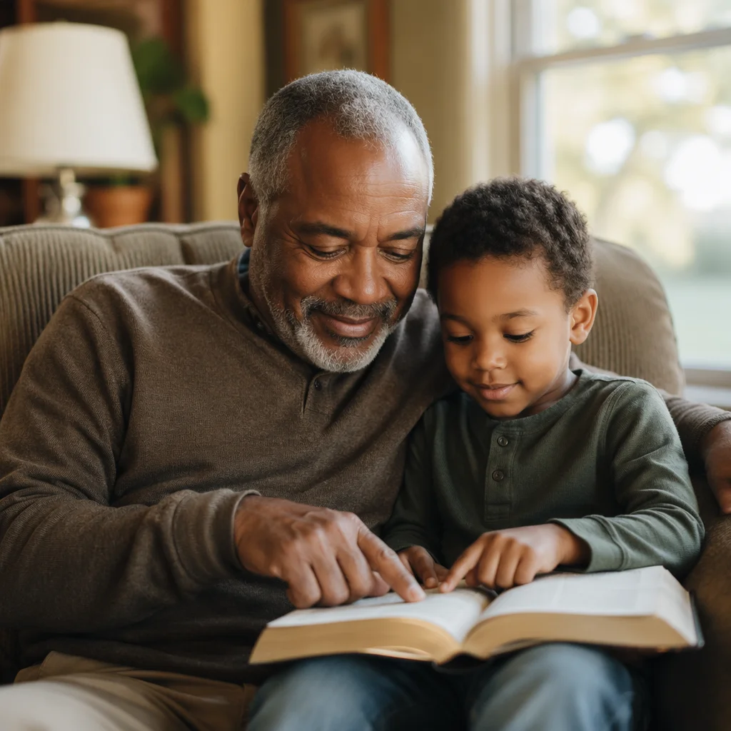Grandfather and Grandchild Reading Together