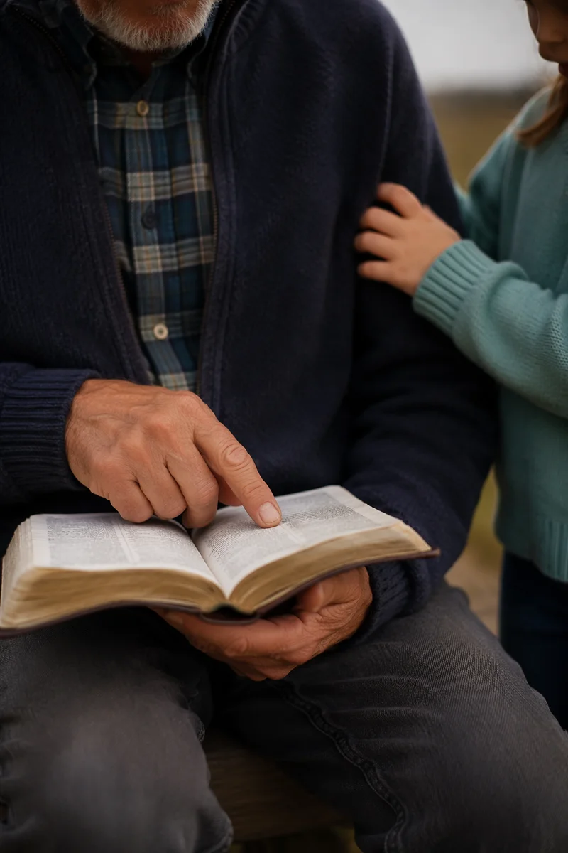 Grandfather and Grandchild Reading Bible Together