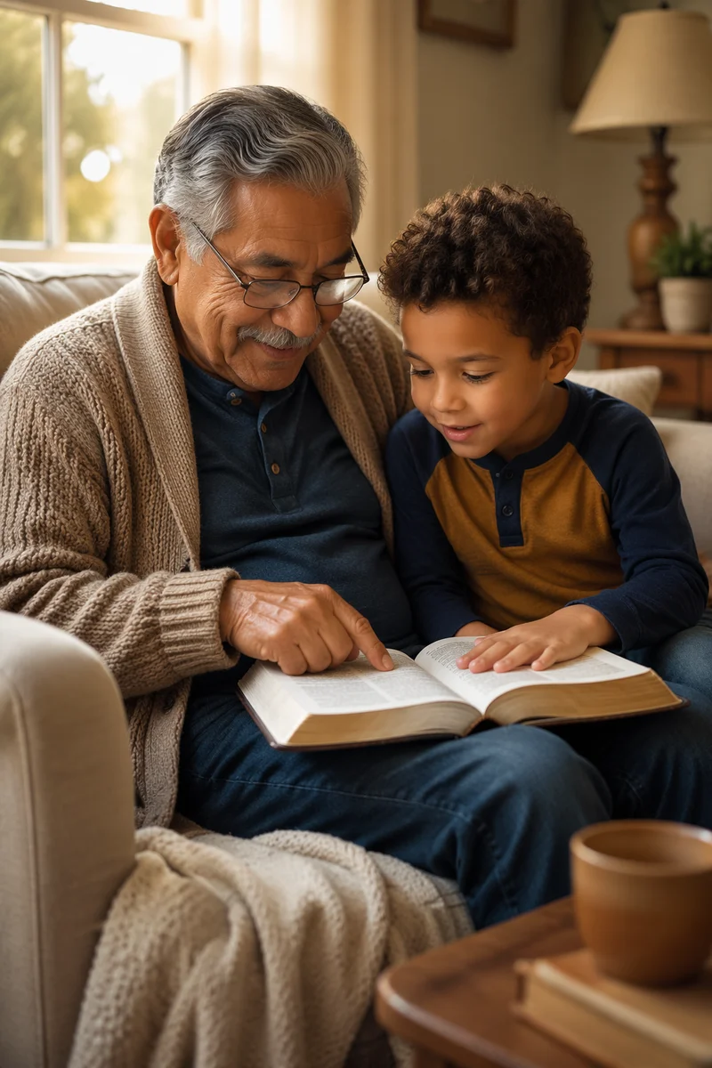 Grandfather and Child Reading Together
