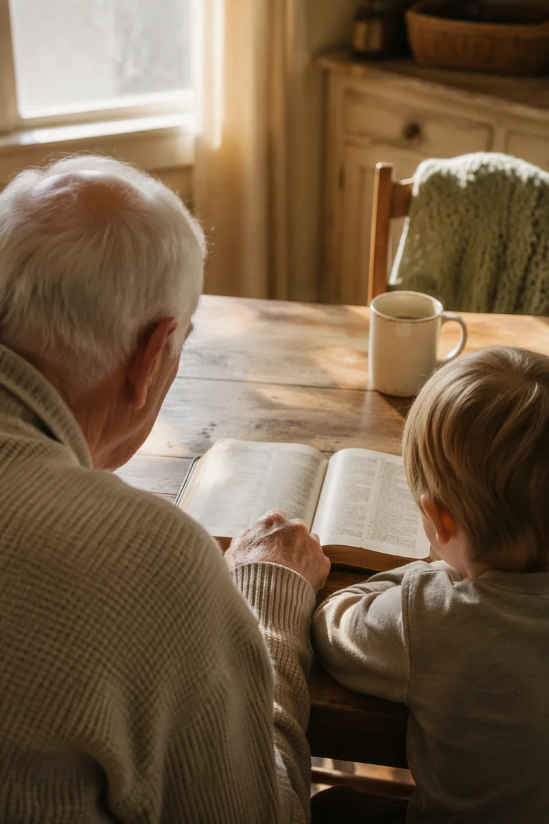 Grandfather and Grandchild Reading Bible Together