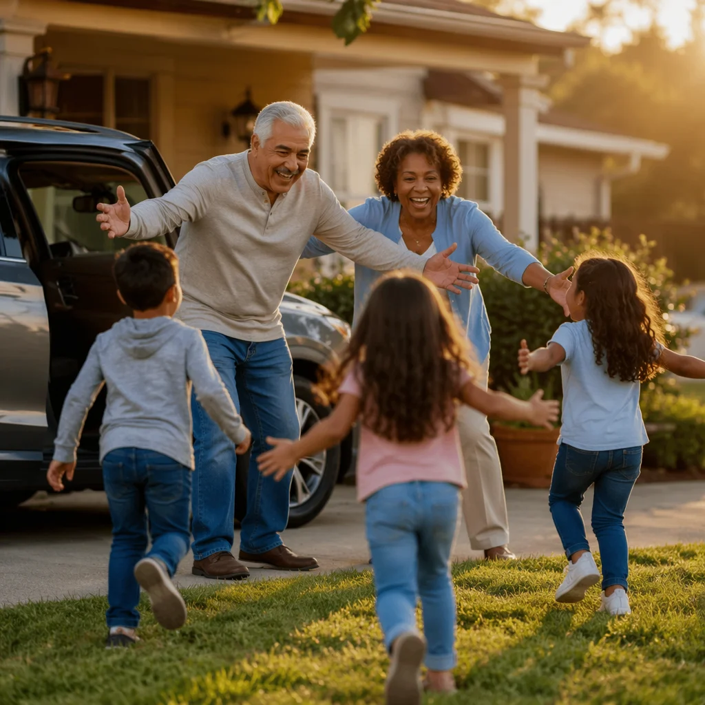 Grandchildren Running to Hug Grandparents