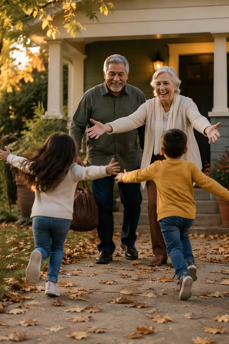 Grandparents Arriving as Grandchildren Run to Hug