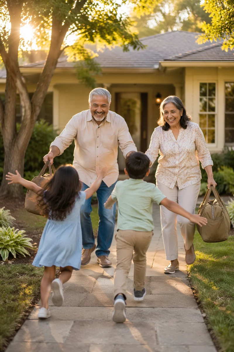 Grandchildren Running to Hug Grandparents