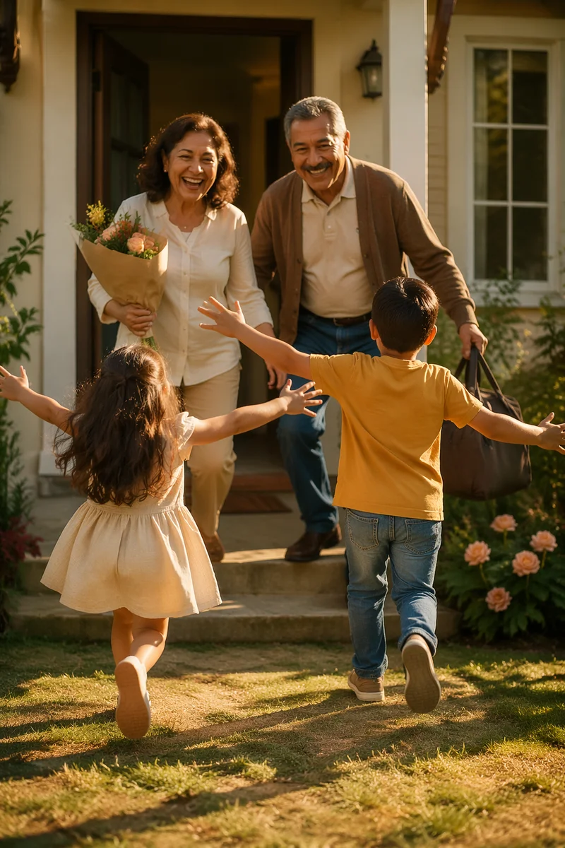 Grandparents Arriving as Grandchildren Run to Hug