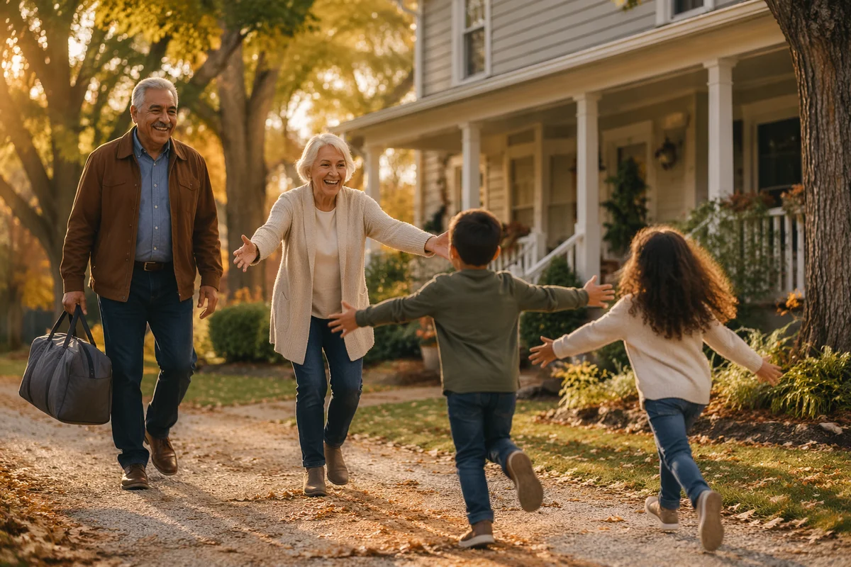 Grandparents Arriving as Grandchildren Run to Hug