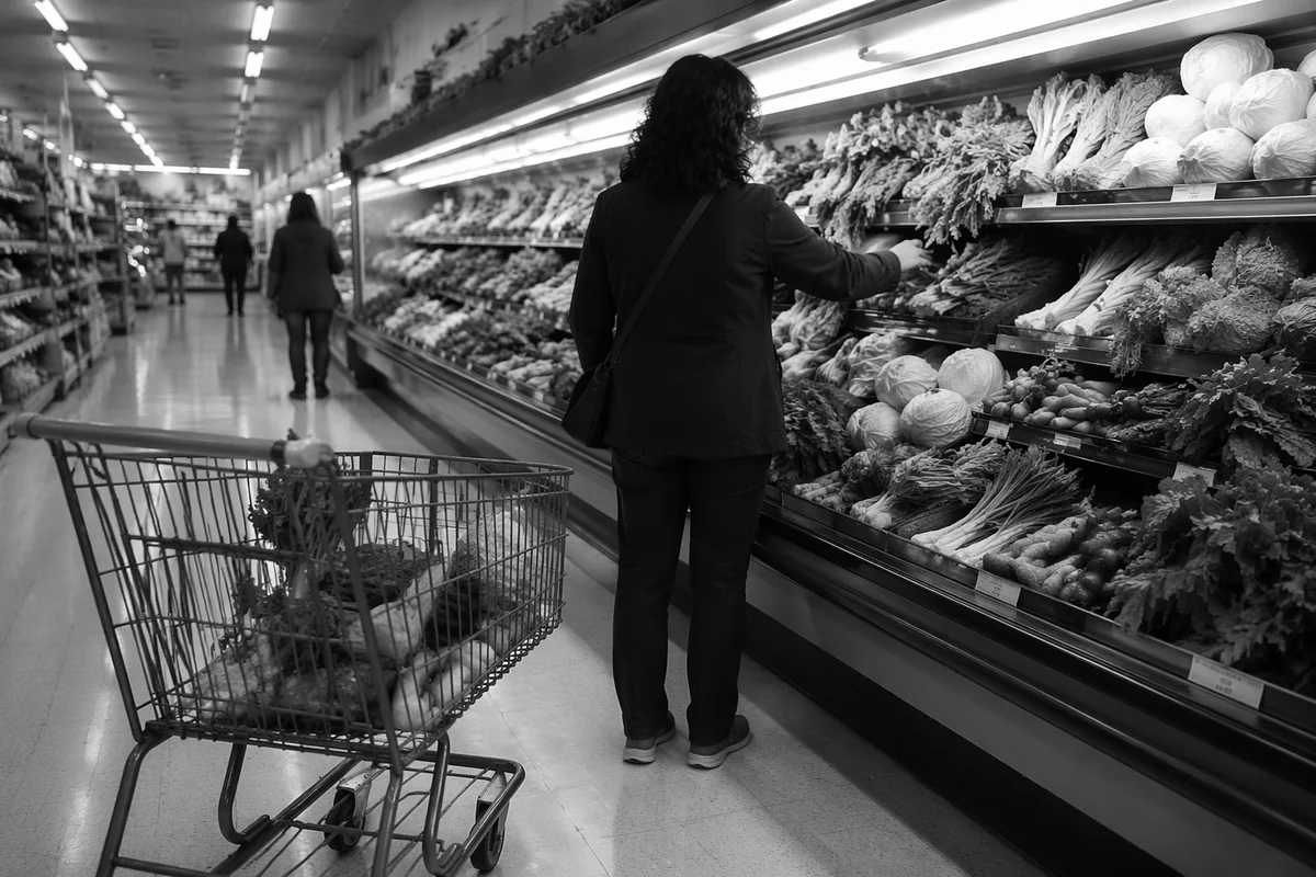Black and White Grocery Produce Aisle