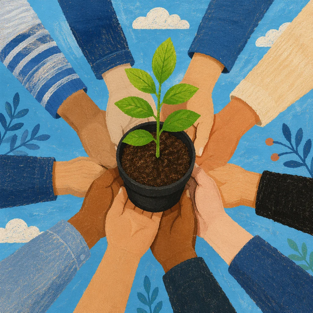 Diverse Hands Planting Sapling Together