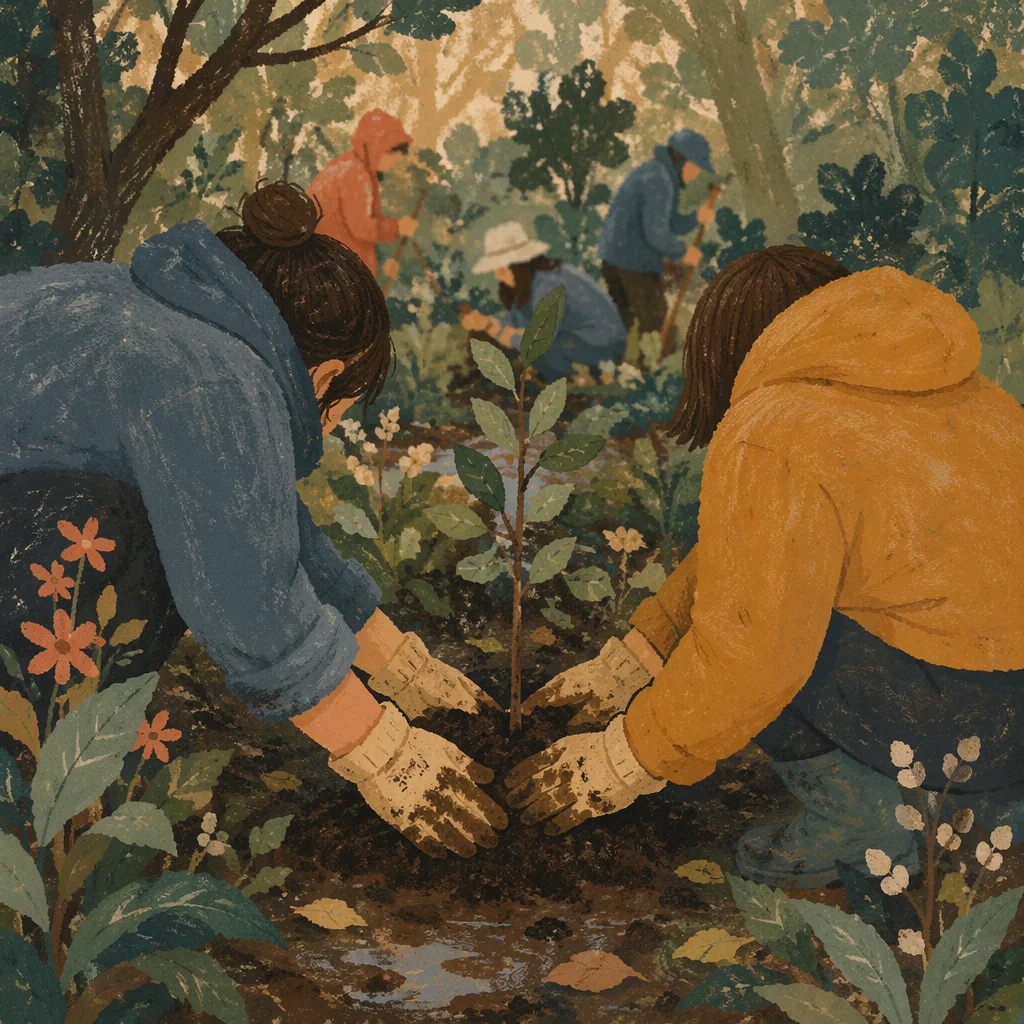 Community Hands Planting a Woodland Sapling