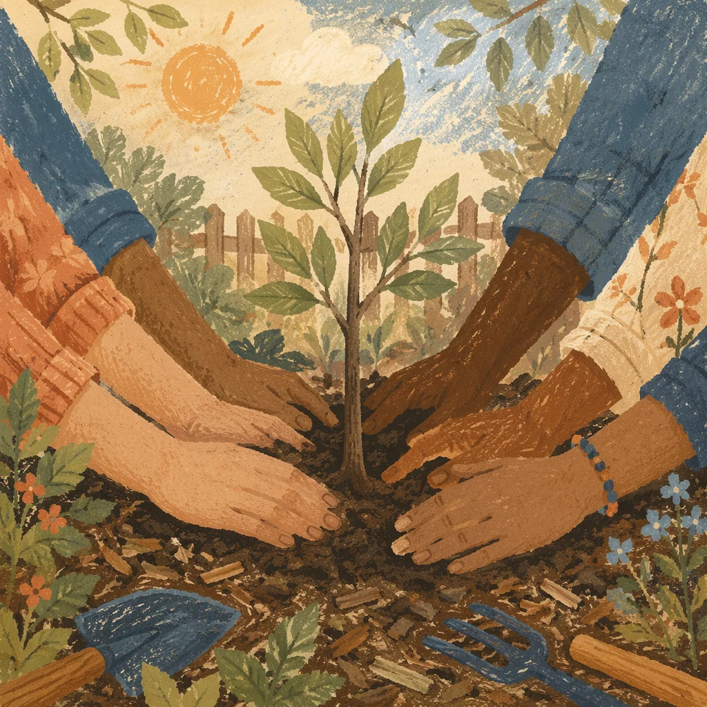 Hands Planting a Young Tree Together