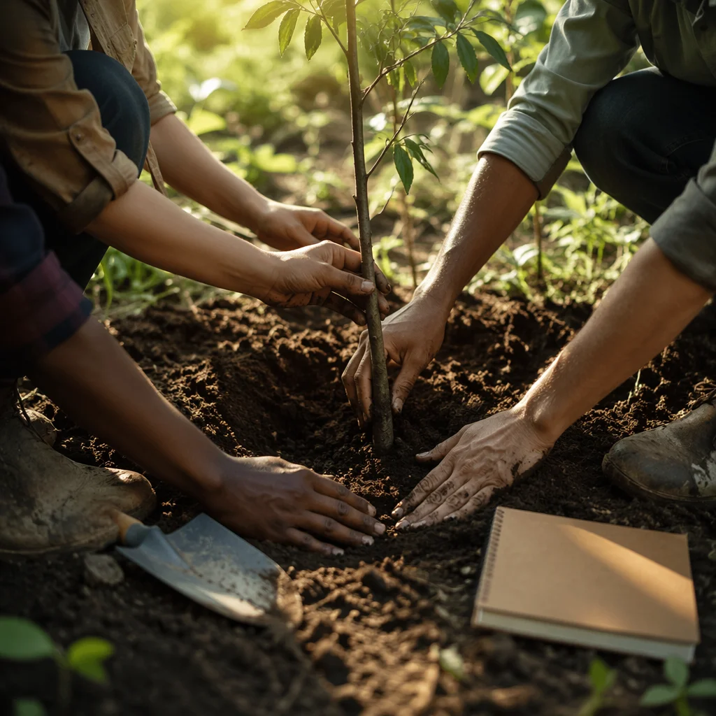 Community Hands Planting a Young Sapling