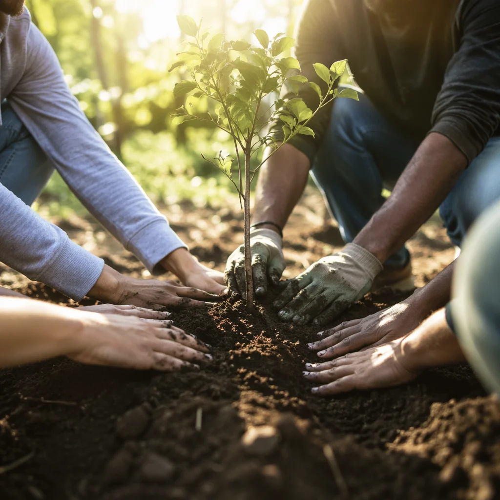 Community Hands Planting a Hopeful Sapling