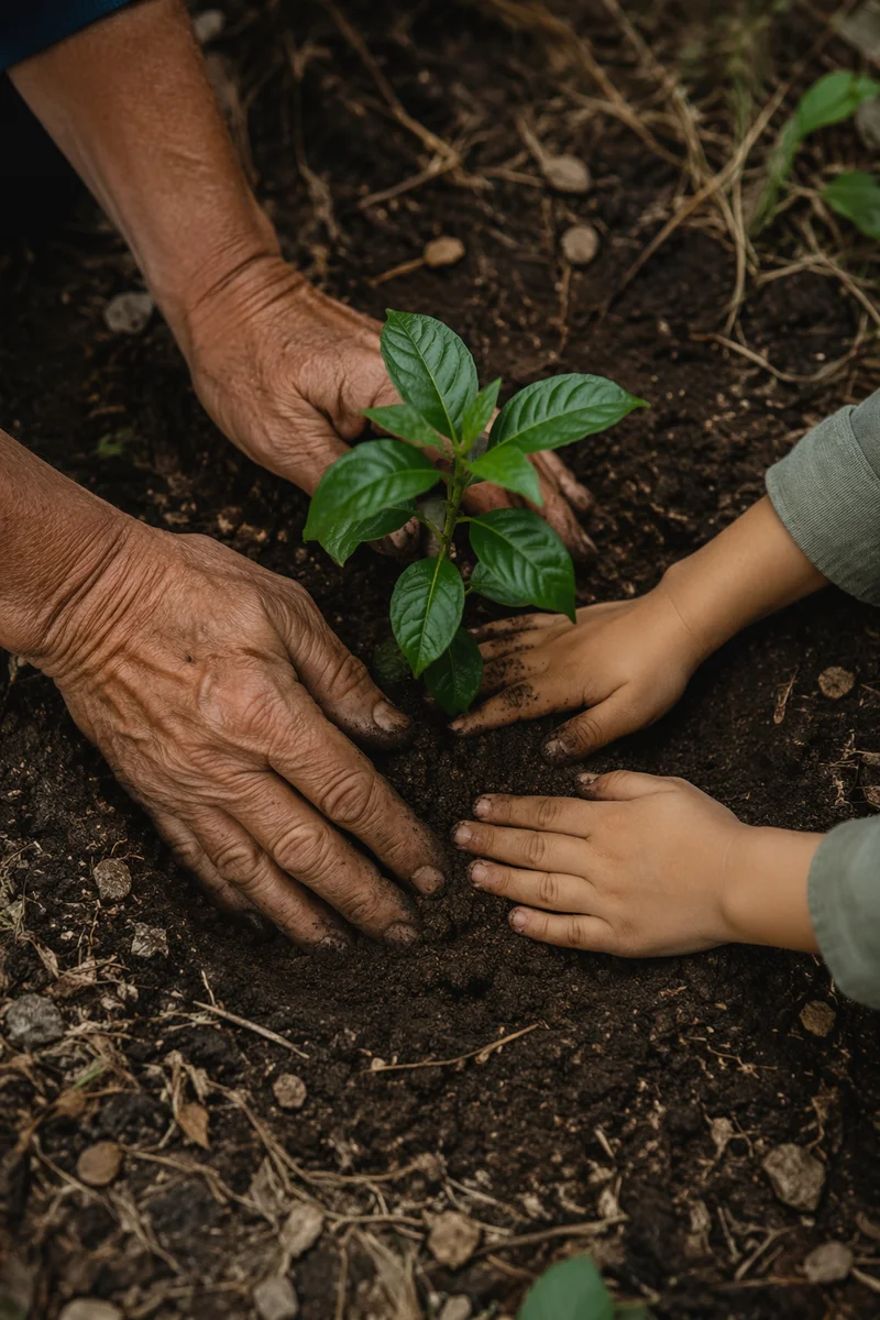 Generations Planting a Young Tree Together