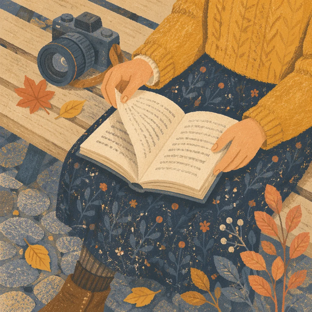 Autumn Reading Hands on Outdoor Bench