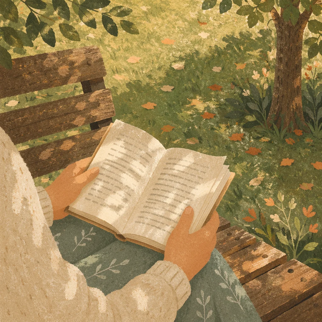 Peaceful Outdoor Reading on Park Bench