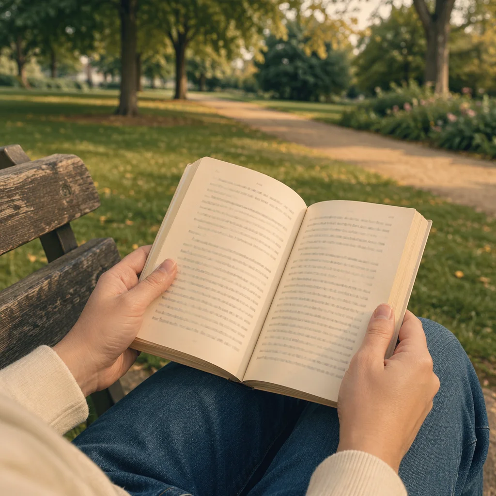 Open Book on Quiet Park Bench
