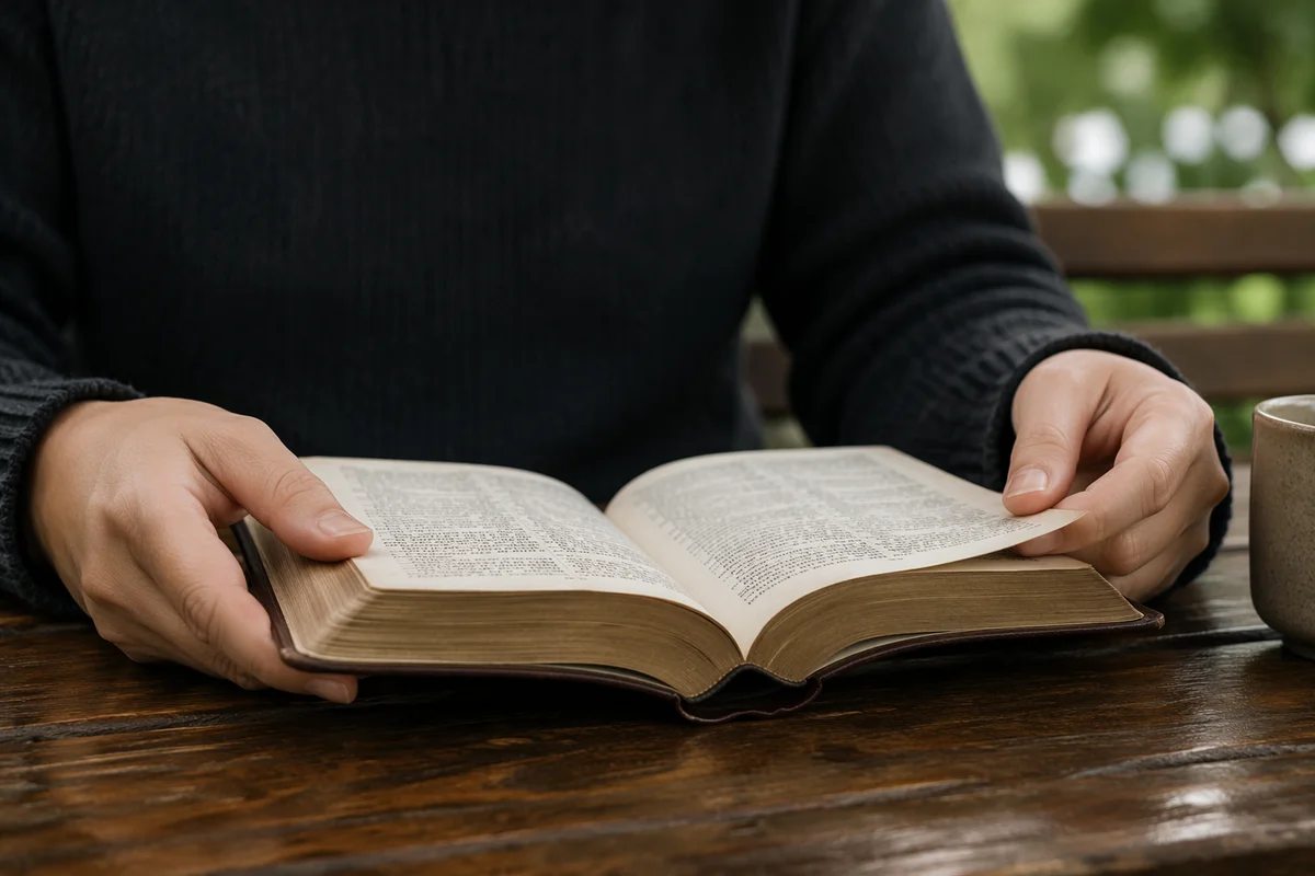 Quiet Outdoor Reading on Wooden Bench