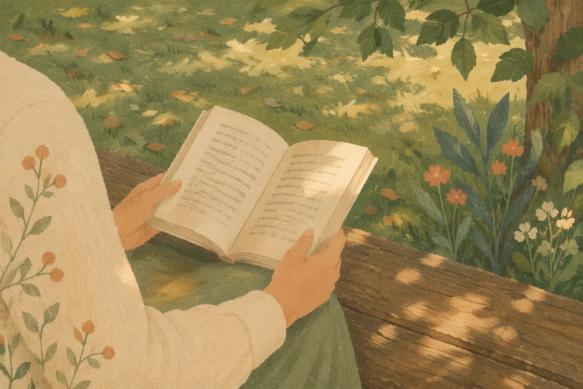 Peaceful Outdoor Reading on Wooden Bench