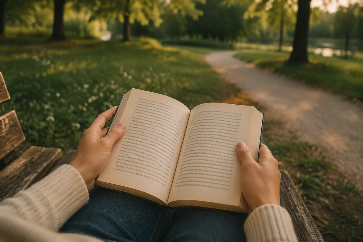 Open Book Reading on Quiet Park Bench