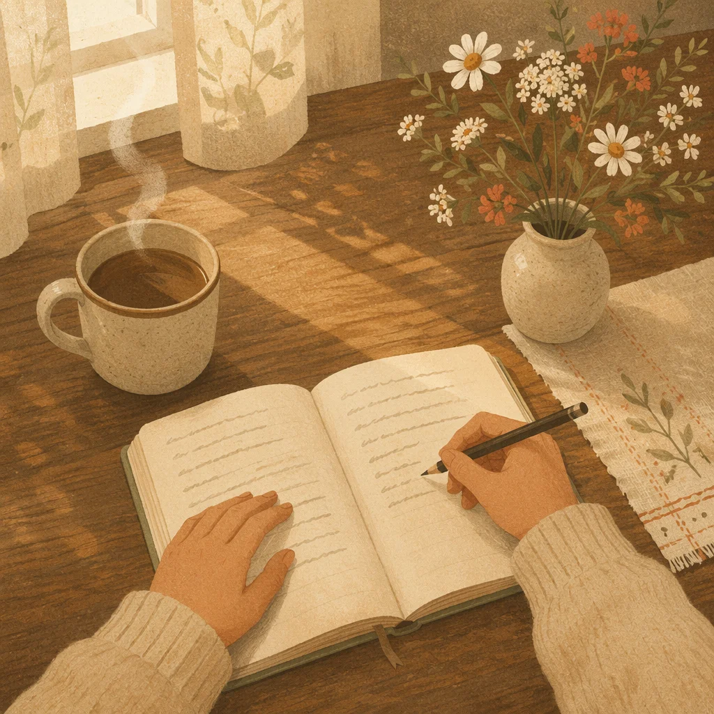 Morning Gratitude Journaling at Cozy Kitchen Table