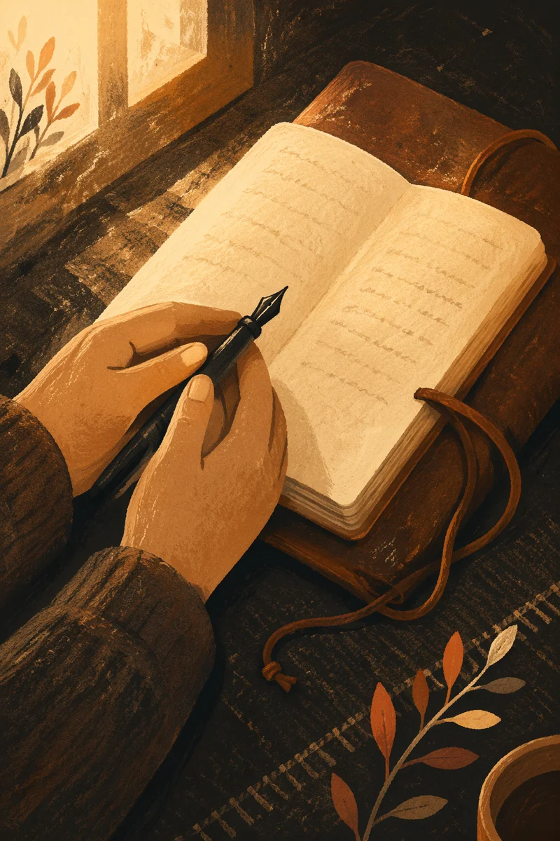 Hands Pausing Over a Prayer Journal