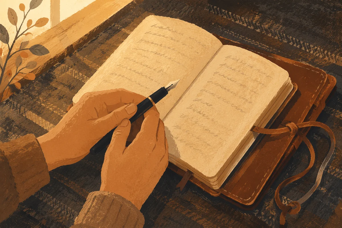 Hands Paused Over a Prayer Journal