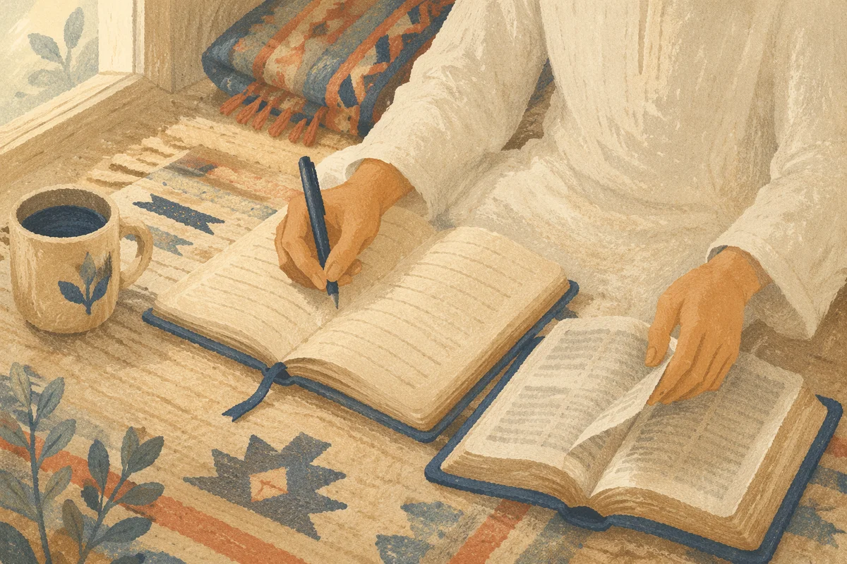 Prayer Journal Writing in Warm Window Light