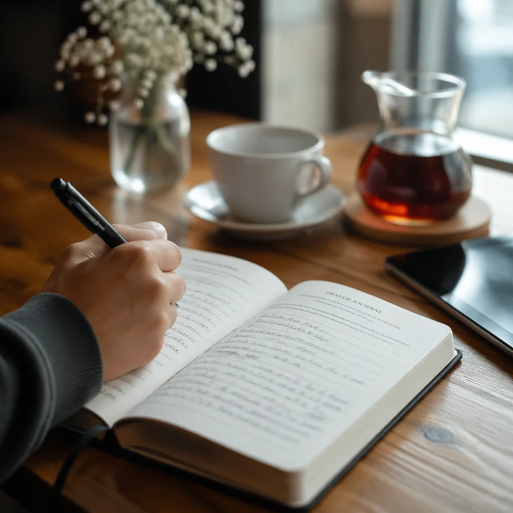 Morning Prayer Journal Writing at Café Table