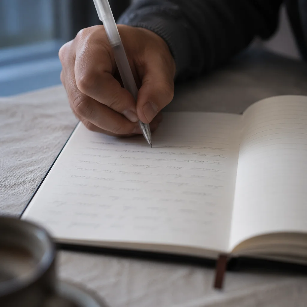 Hand Writing in a Quiet Prayer Journal