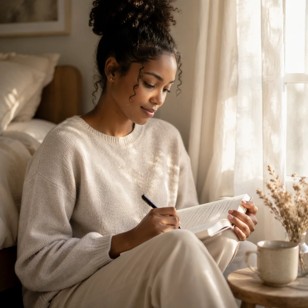 Young Woman Writing in Prayer Journal