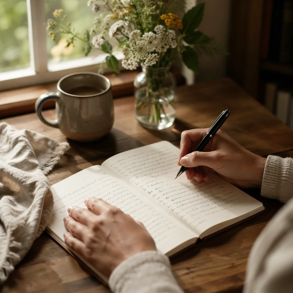 Morning Prayer Journal Writing at Breakfast Table