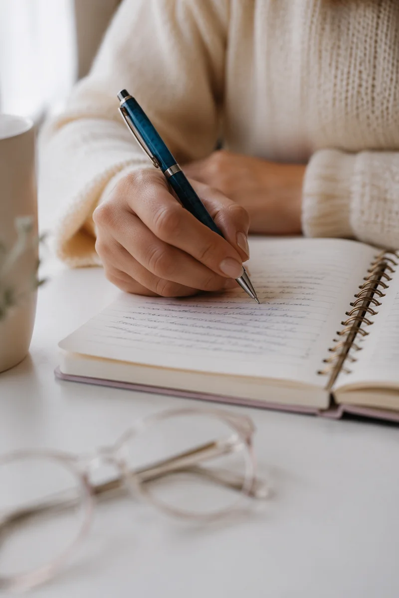 Hand Writing Reflections in Prayer Journal
